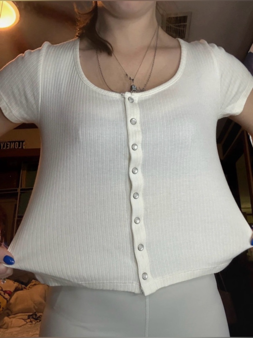 NWOT Levi's Cream Ribbed Button-Front Tee - Picture 2 of 6